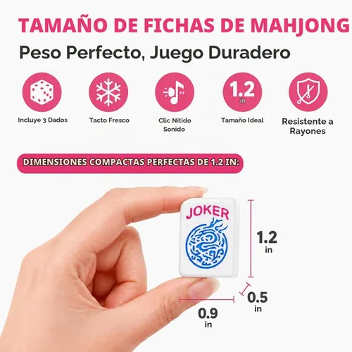 Vista 5 de Azulejos Mahjong americanos de 1.2 pulgadas, 166 azulejos blancos Rosa