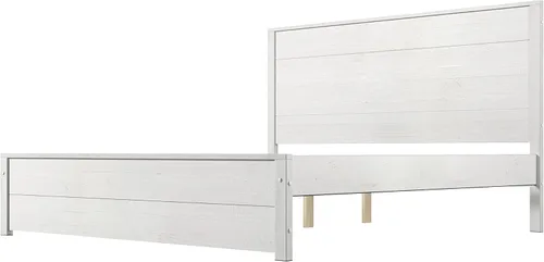Vista 7 de Camaflexi Hampton Marco de cama rústico de madera maciza con cabecero, soportes de listones de madera, tamaño Queen, acabado blanco costero