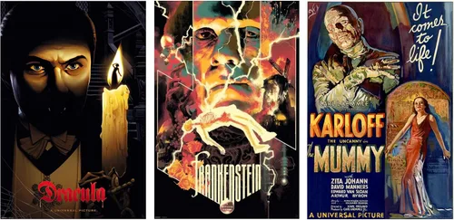 Vista 8 de Universal Monsters - Juego de póster de película de 3 piezas (Drácula, Frankenstein y la momia) (tamaño: 24 "x 36" cada uno) (carteles laminados)