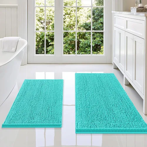 Vista 70 de Juego de alfombras de baño Smiry de 2 piezas, suave alfombra absorbente de chenilla y juego de alfombra en forma de U para inodoro, alfombra de baño