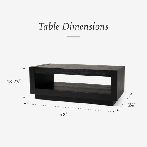 Vista 3 de Maven Lane Artemis Mesa de Café – Mesa Rectangular de 45 cm con Almacenamiento – Madera Sólida Negra – Ideal para Sala de Estar y Salón