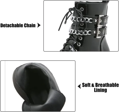 Vista 4 de mikarka Platform Boots for Women - Womens Combat Boots with Chain Design 1-negro