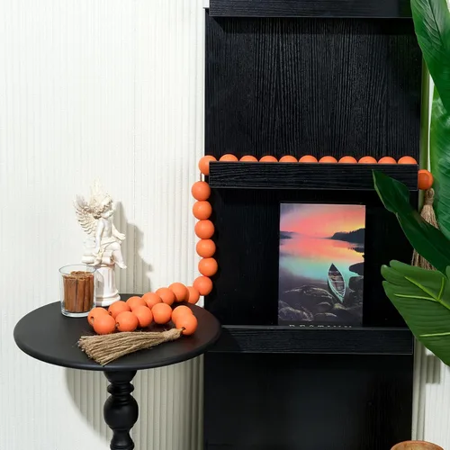 Vista 40 de OMISHE Guirnalda de cuentas de madera extra grande con cuentas de madera y borlas de 1.6 pulgadas de diámetro, cuentas decorativas rústicas de 41