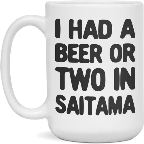 Vista 3 de I had a beer or two in Saitama - Taza de café de cerámica, 11 onzas, color blanco