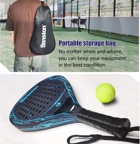 Vista 5 de Senston Raqueta de pádel con superficie de fibra de carbono con núcleo de espuma flexible de memoria EVA, pala de pádel con bolsa de transporte