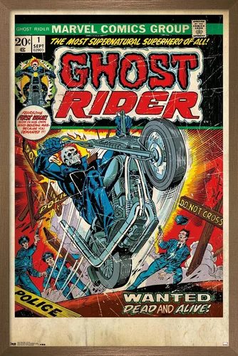 Vista 16 de Trends International Marvel Comics Ghost Rider - Póster de pared con portada #1, 22.4 pulgadas de largo x 14.7 pulgadas, versión enmarcada de madera