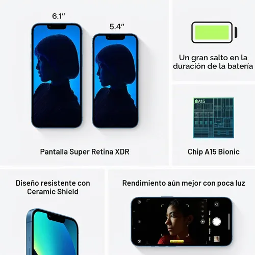 Vista 5 de Apple iPhone 13 (128GB, azul) [bloqueado] + suscripción a empresa de telefonía