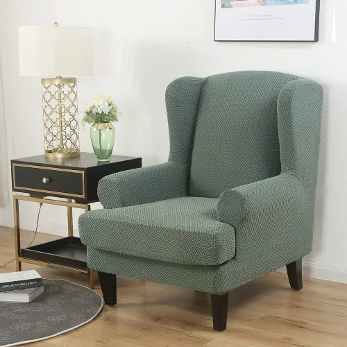 Vista 8 de MIFXIN Fundas para silla Wingback, 2 piezas, tela jacquard elástica con funda de cojín, protector de muebles para sofá, con parte inferior elástica