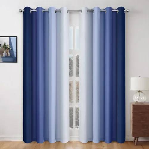 Vista 16 de HOMEIDEAS Cortinas Blackout Negras Ombré de 52 x 63 Pulgadas de Largo Degradado Oscurecimiento de Habitación Aislamiento Térmico Ahorro de Energía