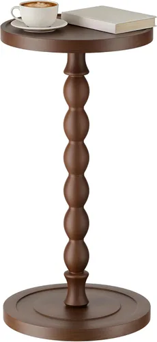 Vista 19 de Mesa auxiliar redonda pequeña, mesa de madera de acacia para espacios pequeños, mesas decorativas modernas, mesas auxiliares de café con pedestal
