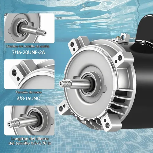 Vista 4 de UST1152 Motor de bomba de piscina de 1.5 HP compatible con Hayward Super Pump, Super II, bombas Northstar Jacuzzi Magnum de flujo máximo, motor