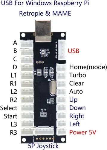 Vista 3 de SJJX 2-Player LED USB Encoder a Arcade Joystick y LED Arcade Botones para PC, MAME y Raspberry Pi