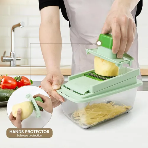 Vista 7 de Picador de verduras con 8 cuchillas - Picador de cebolla 16 en 1 con contenedor, Espiralizador de verduras de cocina Gadgets de cocina - Artículos