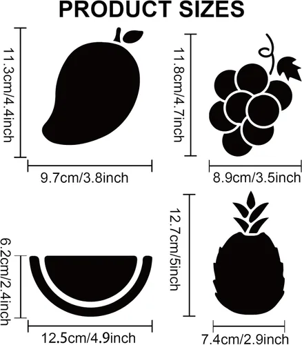 Vista 2 de MAYJOYDIY 10 plantillas de frutas de 6 x 6 pulgadas, mango, limón, pera, uva, cereza, sandía, plátano, piña, fresa, plantilla de pintura con pincel