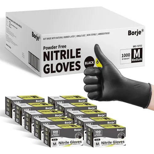 Vista 10 de Borje - Guantes de nitrilo pequeños, 100 unidades, desechables, color negro, 6 mil