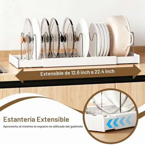 Vista 3 de Paquete de 3 estantes organizadores para ollas y sartenes, estante