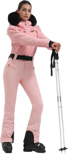 Vista 8 de GSOU SNOW Traje de esquí para mujer, traje de nieve delgado de una pieza, chaqueta de nieve, impermeable, resistente al viento, deportes al aire