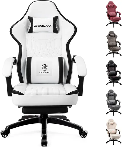 Vista 11 de Dowinx Silla de Juegos de Cuero PU Transpirable para Jugadores con Reposapiés, Soporte Lumbar de Masaje, Silla de Computadora Reclinable Ergonómica