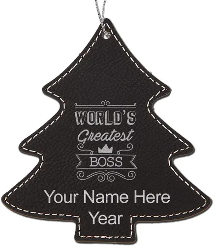 Vista 7 de LaserGram Personalized Christmas Ornament, World's Greatest Boss, Faux Leather, Custom Laser Engraved Gift Idea (Tree Shape, Black)