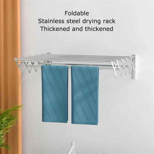 Vista 2 de Extendable Stainless Steel Clothes Drying Racks, Wall Mounted Laundry Drying Rack, Space-Saver Stainless Steel Accordion Retractable Drying Rack