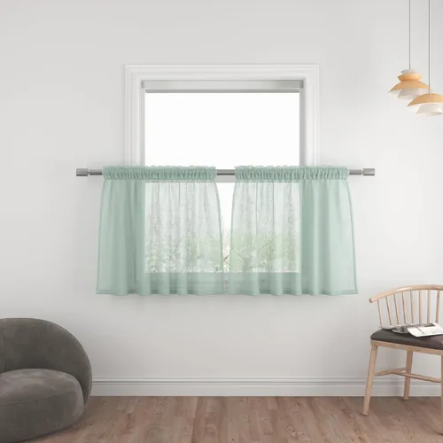 Vista 72 de UPOPO Paneles de Cortina Beige Pequeños Cortinas Transparentes de Gasa de 16 Pulgadas de Largo Cortinas de Cocina de Voile con Textura de Lino