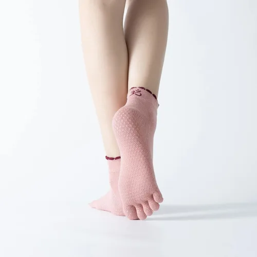 Vista 44 de Calcetines de yoga con dedos de pilates con empuñaduras para mujer, antideslizantes, acolchados, florales, calcetines tobilleros para baile de ballet