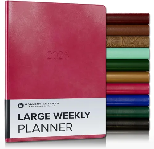 Vista 29 de Gallery Leather Planificador Semanal y Mensual Grande 2025-2026, Calendario Planificador y Cuaderno Elegantemente Encuadernado con Elegantes Bordes