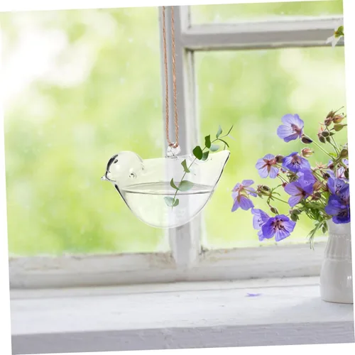Vista 2 de Alipis 2pcs Hanging Glass Flower Pot Bird Shape Hydroponic Planter for Indoor Home Decor Creative Terrarium Container for Succulent Plants