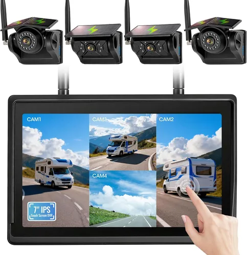 Vista 10 de Sistema de cámara de respaldo inalámbrico solar magnético, pantalla táctil IPS de 7 pulgadas con DVR, cámara de visión nocturna IR recargable