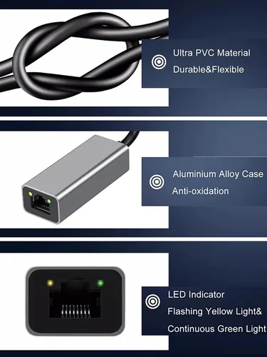 Vista 8 de Adaptador USB C a Gigabit Ethernet, adaptador de red LAN RJ45 Plug and Play de 1 Gbps, carcasa de aluminio, compatible con Thunderbolt 3/4