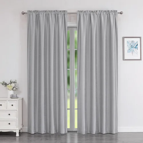 Vista 18 de Chyhomenyc Uptown - Cortinas negras de 24 pulgadas de largo, 2 paneles, cortinas cortas de seda sintética para oscurecer la habitación, cortinas