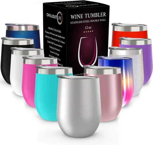 Vista 22 de CHILLOUT LIFE - Vaso de acero inoxidable de 12 onzas con tapa y caja de regalo, diseño de viaje con recubrimiento en polvo, aislamiento al vacío