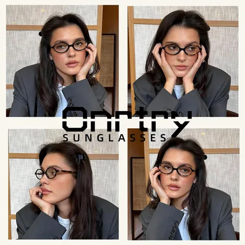 Vista 3 de Onrtry Lentes retro ovalados con bloqueo de luz azul para mujeres y hombres, anteojos falsos nerd redondos sin receta