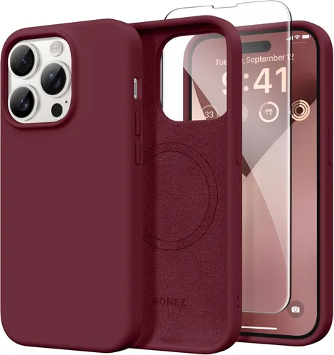 Vista 203 de GONEZ Funda magnética para iPhone 14, compatible con Magsafe, con protector de pantalla + protector de cámara, forro de microfibra antiarañazos