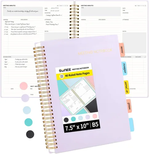 Vista 13 de SUNEE Cuaderno de reuniones para el trabajo con pestañas adhesivas, 160 páginas, planificador de proyectos de tamaño B5, cuaderno organizador