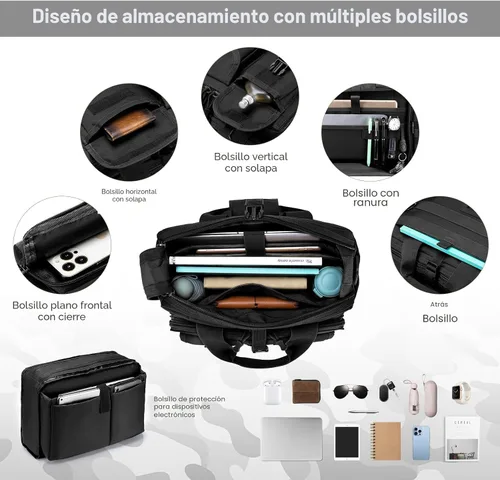 Vista 4 de Bolsa de mensajero táctica de Stypos para hombre, maletín militar para laptop de 14 pulgadas/15.6 pulgadas/17.3 pulgadas, bolsa de hombro