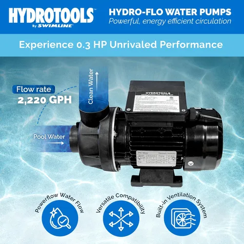 Vista 3 de SWIMLINE HYDROTOOLS Bomba de motor de piscina sobre el suelo, Hydro-Flo 0.3 HP con 2220 GPH, vertical