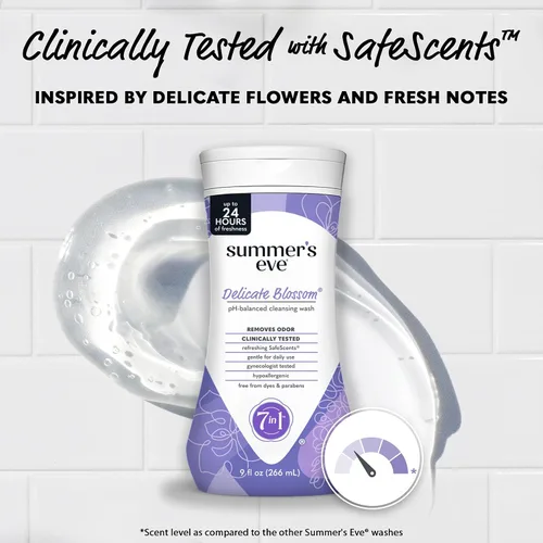 Vista 4 de Summer's Eve Delicate Blossom - Jabón corporal femenino diario para todo el cuerpo, pH balanceado para mujeres, elimina el olor vaginal y refresca