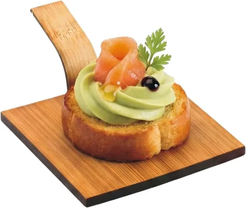 Vista 5 de Restaurantware Platos de bambú de 4 x 3 pulgadas, 100 platos ovalados de pastelería, con asa, mini platos de bambú desechables para bodas, fiestas