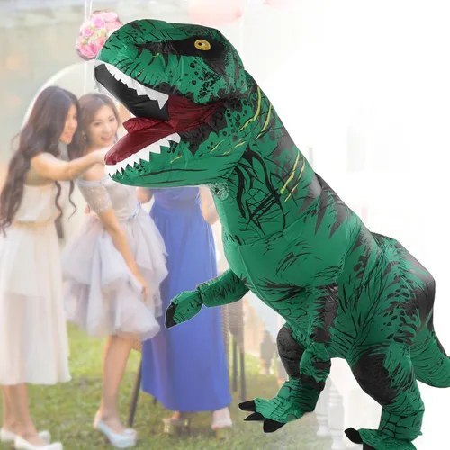 Vista 2 de HURRISE Disfraz inflable de dinosaurio, disfraz de T Rex para Halloween (verde)
