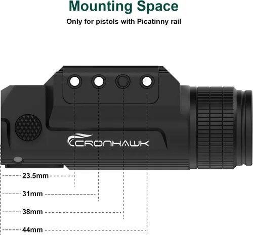 Vista 6 de CRONHAWK linterna de pistola recargable de 700 lúmenes, linterna táctica compacta de montaje en riel, luz de arma para arma, se ajusta a Picatinny