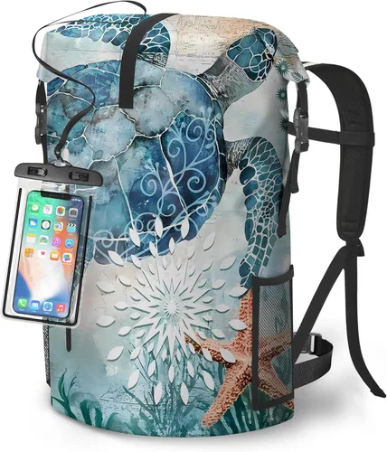 Vista 11 de Bolsa seca impermeable Bolsas secas marinas para kayak, senderismo, tortugas marinas, estrellas de mar, mochila con cierre enrollable, mochila
