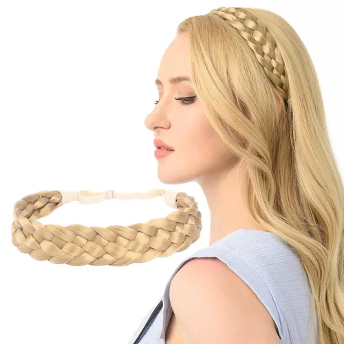 Vista 38 de Diadema clásica de cabello sintético trenzado de 5 hebras, trenzas gruesas y anchas, extensión de cabello con elástico para mujeres y niñas