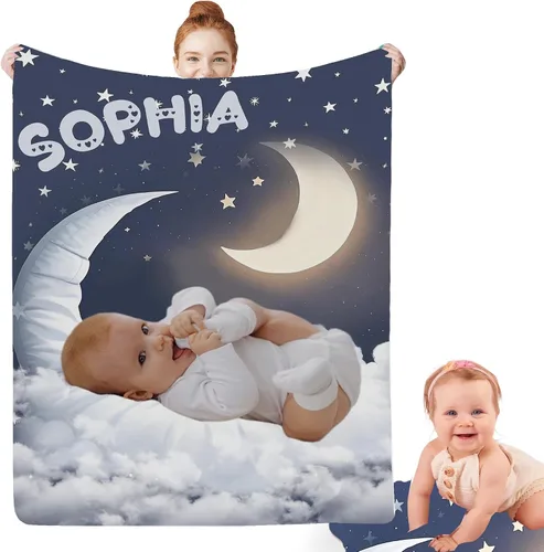 Vista 7 de Artsadd Manta facial personalizada de princesa para niñas, personalizada con cara de niños, manta personalizada para niños, nombre de foto de bebé
