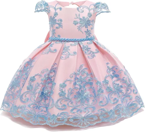 Vista 2 de NNJXD Vestido de princesa para bebé, con flores, para cumpleaños, bodas, fiestas