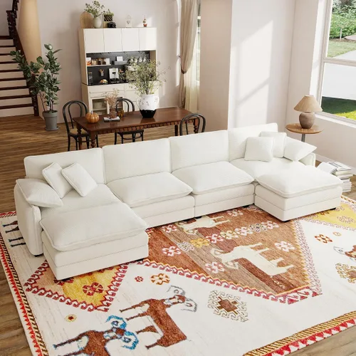 Vista 12 de Sofá modular de 81 pulgadas con 2 otomanas, sofá modular de 2 asientos, sofá seccional pequeño para sala de estar