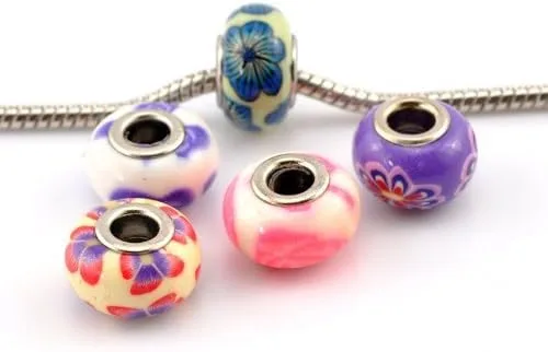 Vista 2 de Sexy Sparkles Cinco (5) dijes de arcilla polimérica estilo Murano surtidos para pulsera de cadena de serpiente, Vidrio, aleación