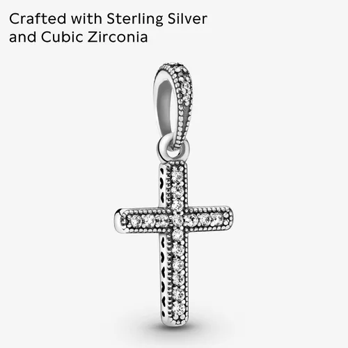 Vista 4 de Pandora Colgante de circonita cúbica con cruz brillante en plata de ley, viene con caja de regalo, Metal, Circonita Cúbica