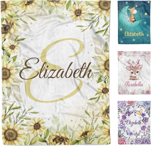 Vista 8 de AVIClothes Manta de bebé niña personalizada, mantas personalizadas con diseño de mariposas y flores, manta de bebé con nombre para niña, 30 x 40