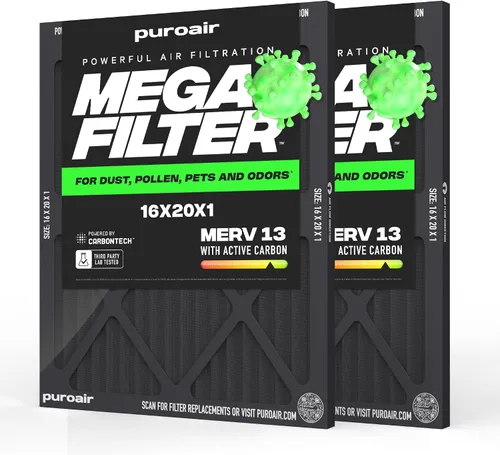Vista 41 de PuroAir Filtro Mega - Filtro de aire de 12x12x1 MERV 13 para el hogar con carbón activado - Filtros alérgenos, caspa de mascotas, humo, polvo
